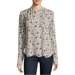 A.L.C. Rey Long-Sleeve Floral Silk Top, White/Multicolor